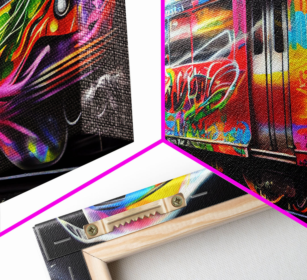 Subway car graffiti art, wall decor, train box car, ready to hang canvas print wall art, rainbow train wall art