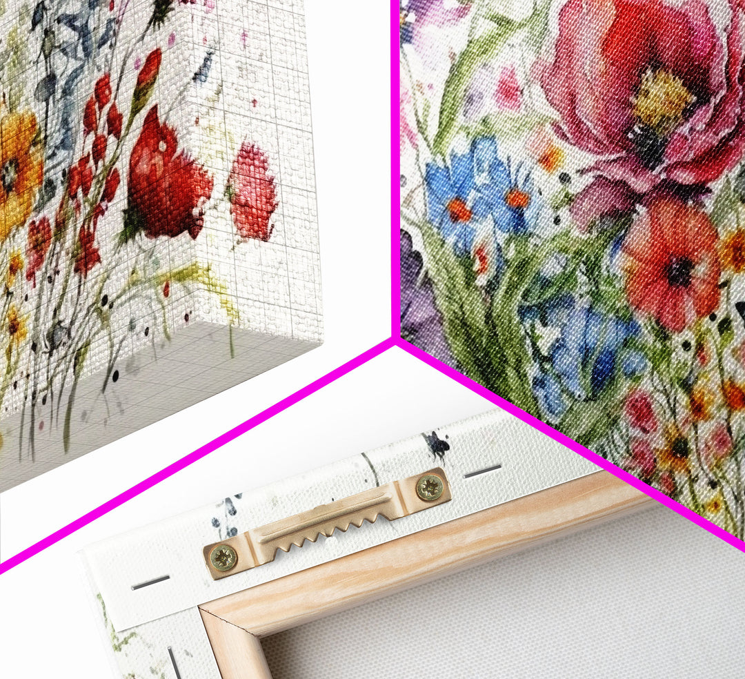 Wall Art Wildflower Watercolors, Colorful Floral Prints, Framed Canvas Print, Original Watercolor Painting Print, Mother's Day