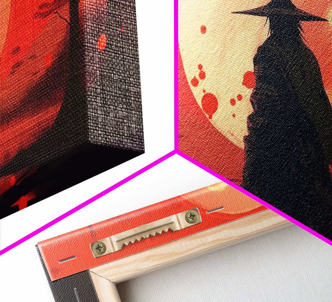 Mysterious Samurai and Blood Moon Print on Canvas, Framed Canvas Print, Modern Wall Art, Canvas Wall Set , Extra Large Wall Art, Warrior Art