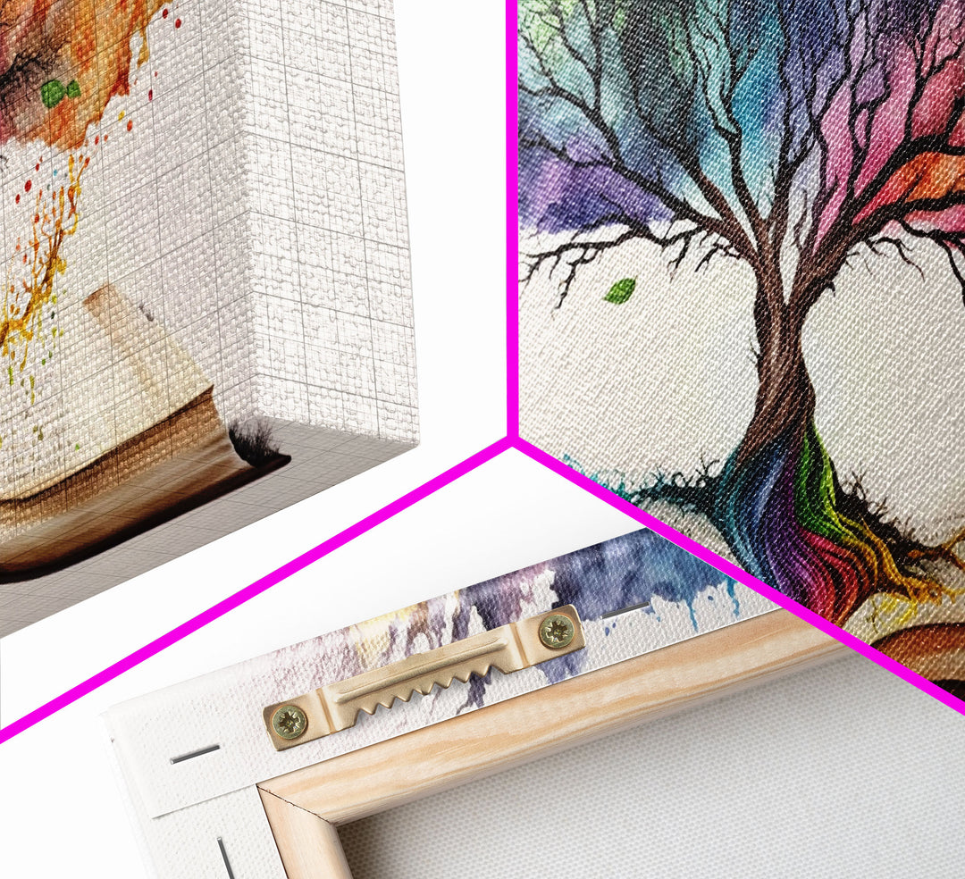 Tree of Knowledge, Framed Wall Art, Canvas Print, Watercolor, Huge Wall Art, Gift, Living Room Art, Fantasy Decor
