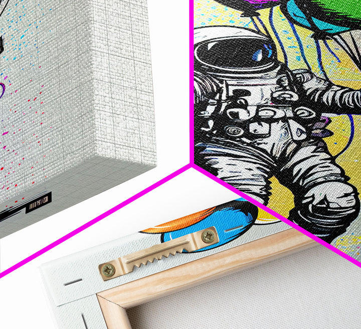 Urban Wall Art, Banksy Inspired, Astronaut Holding Colorful Balloons, Framed Canvas Print, Graffiti Art
