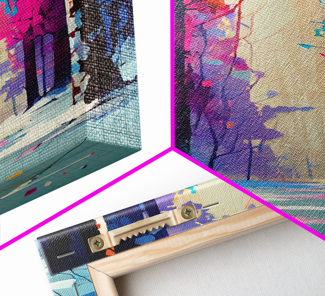 Pop Art Winter Scene, Framed Canvas Print, Landscape Painting, Framed Art, Graffiti Art, Calming Landscape Painting