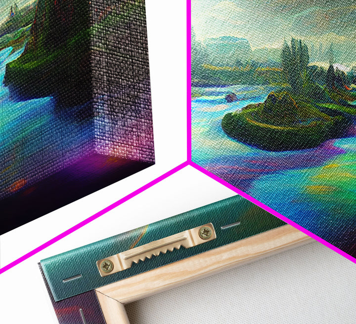 Psychedelic wall art, canvas print, trippy river nature print