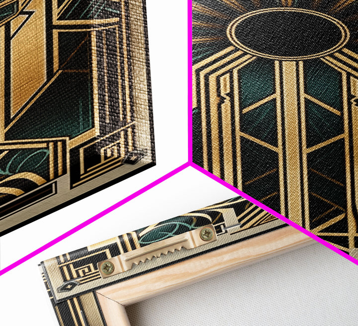 Art Deco Wall art - Framed Canvas Print - Art Deco - Gold & green art - Living room art - Original painting - Art with frame - Wall decor