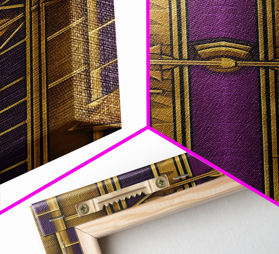 Midcentury Modern Wall art, Framed Canvas Print, Art Deco, Canvas Wall art, Gold & purple art, Geometric art, Colorful painting, Wall art