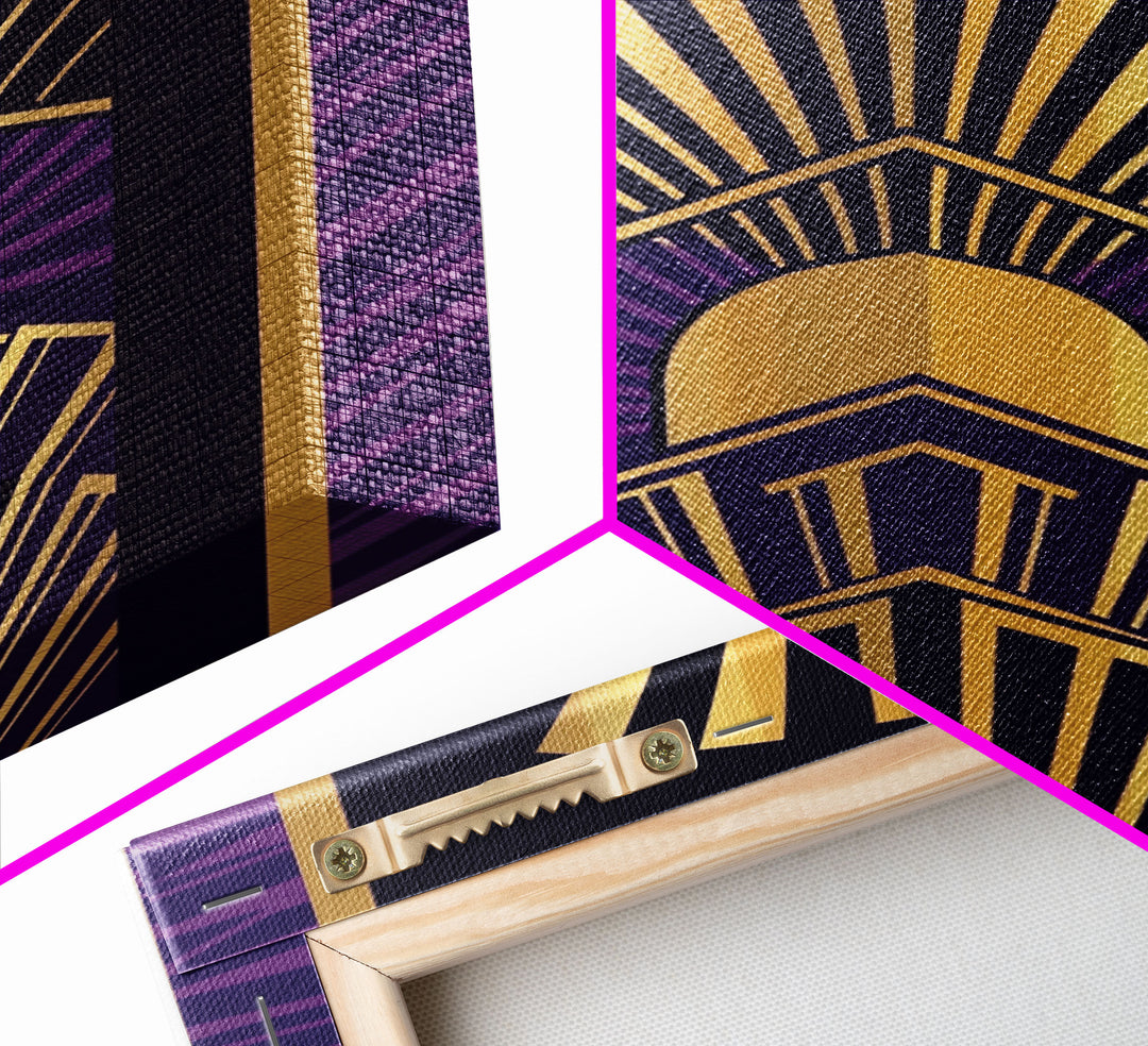 Midcentury Modern Wall art - Framed Canvas Print - Art Deco - Wall art - Purple & gold art - Ornament art - Patterns art - Geometric art