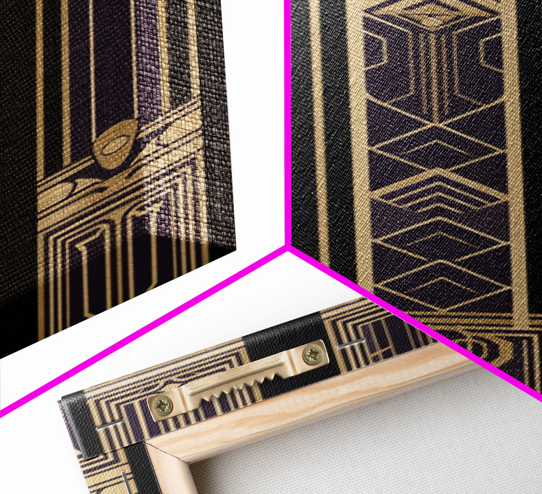 Midcentury Modern Wall art - Framed Canvas Print - Art Deco - Wall art - Purple & gold art - Ornament art - Patterns art - 1930s Style Art