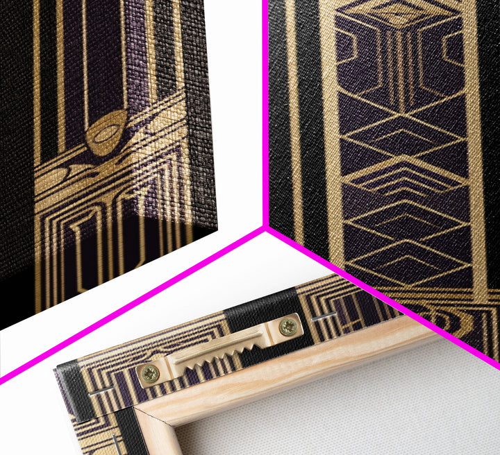 Midcentury Modern Wall art - Framed Canvas Print - Art Deco - Wall art - Purple & gold art - Ornament art - Patterns art - 1930s Style Art
