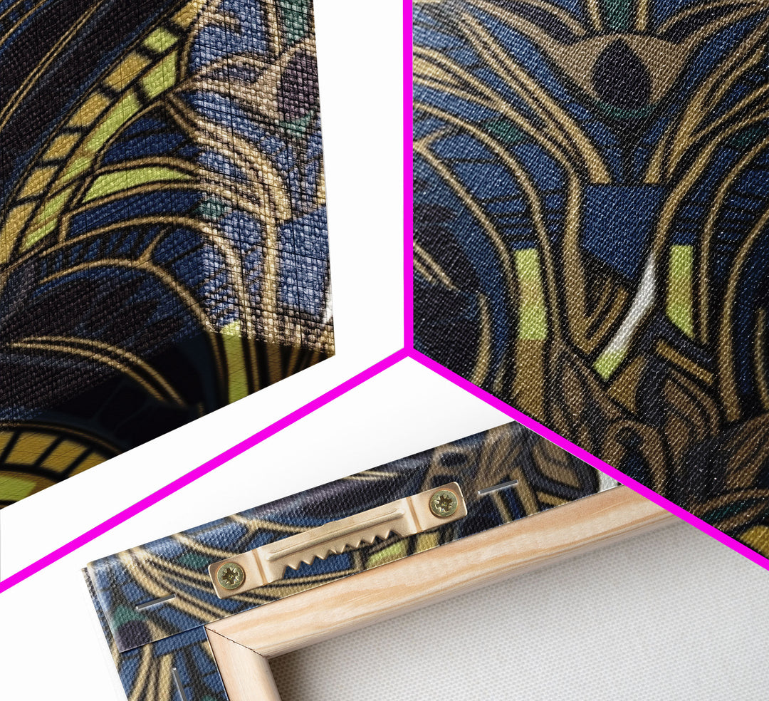 Midcentury Modern Wall art - Framed Canvas Print - Art Deco - Blue colors - Stained glass art - Patterns art - Mosaic art - Living room art