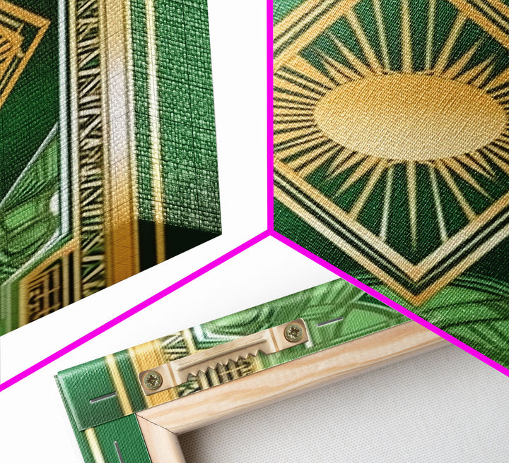 Midcentury Modern Wall art, Framed Canvas Print, Art Deco, Gold & green art, Framed painting, Original painting, Office decor, Geometric art