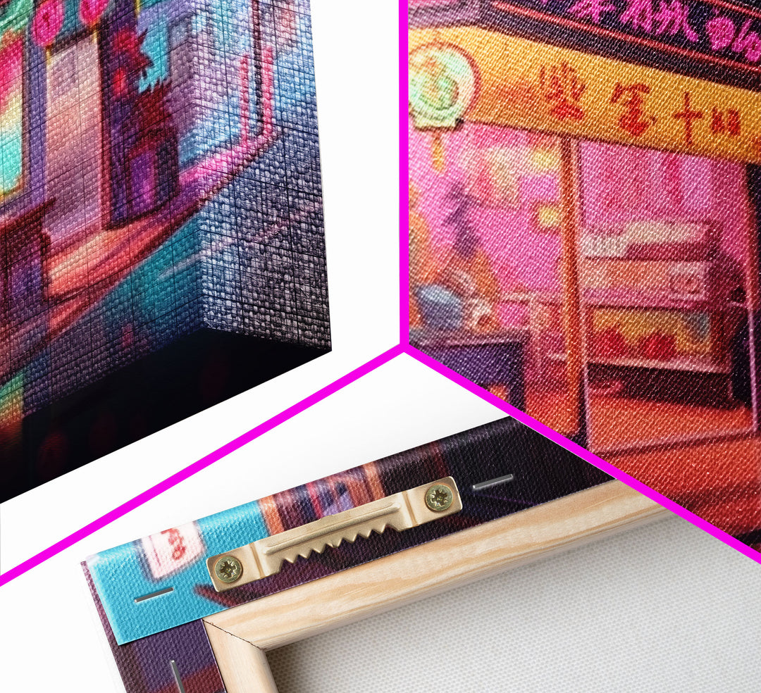 Sushi Shop Wall art, Framed Canvas Print, Living room decor, Pop Art Style, Neon lights, Japanese Art, Wall decor