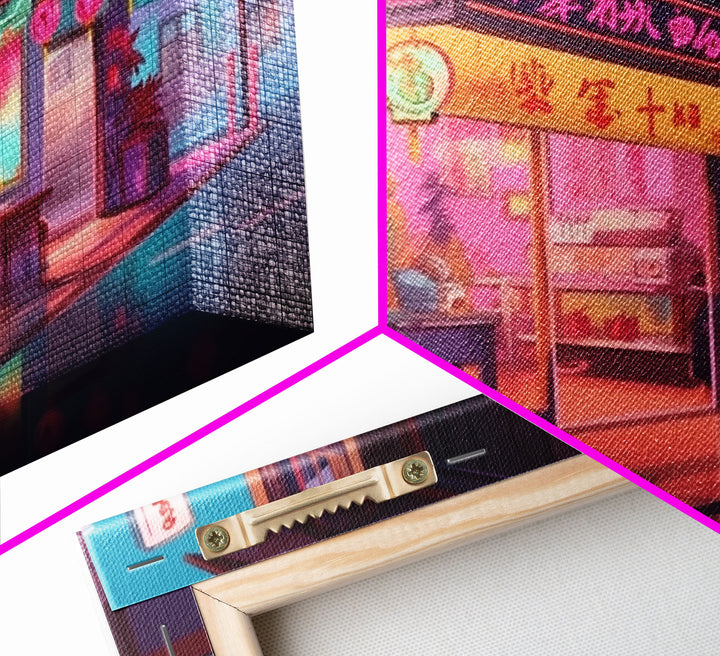 Sushi Shop Wall art, Framed Canvas Print, Living room decor, Pop Art Style, Neon lights, Japanese Art, Wall decor