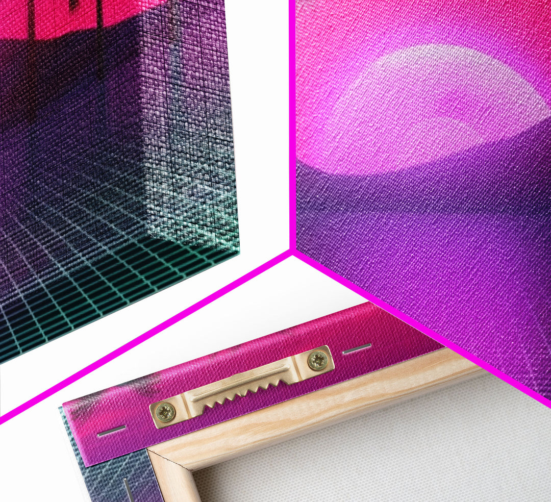 Landscape Wall Art | Framed Canvas Print | Living room art | Vaporwave Style | Retro | Neon Art | Wonderful art | Portrait | Outrun Style