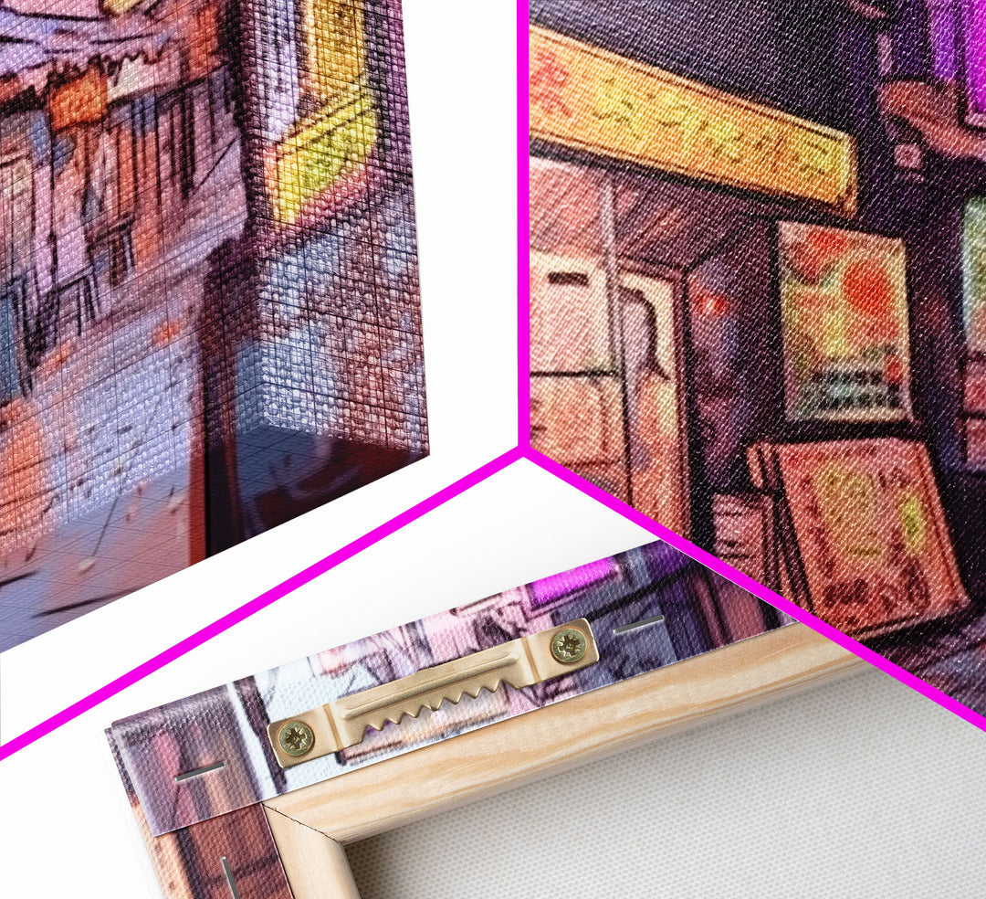 Tokyo Newspaper Kiosk - Downtown Tokyo In the 80s - Framed Canvas Print - Outrun Style Decor - Wall Art