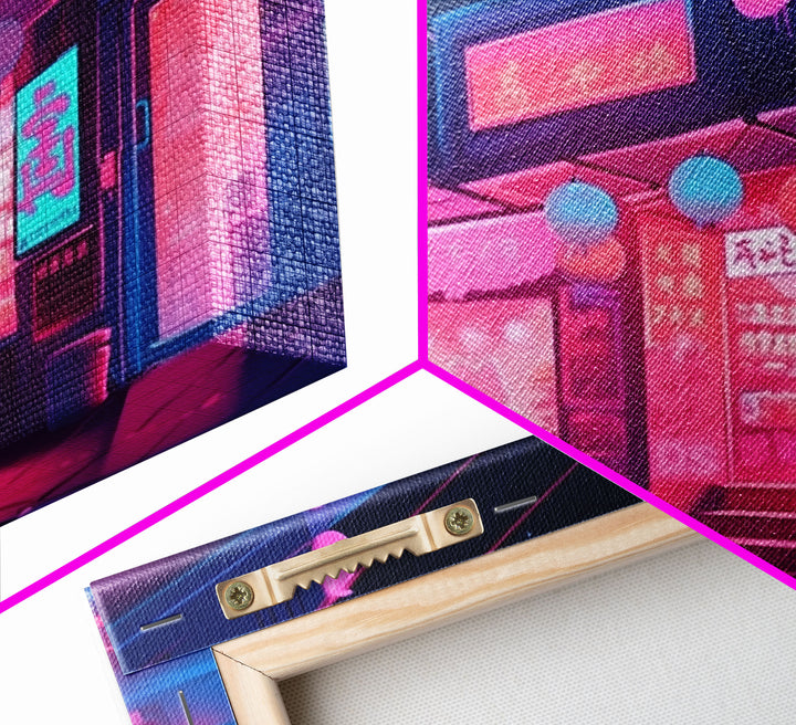 Retro Synthwave Style Tokyo Art, Framed Canvas Print, Unique Wall Art, Vintage Inspired Tokyo Night Life Art