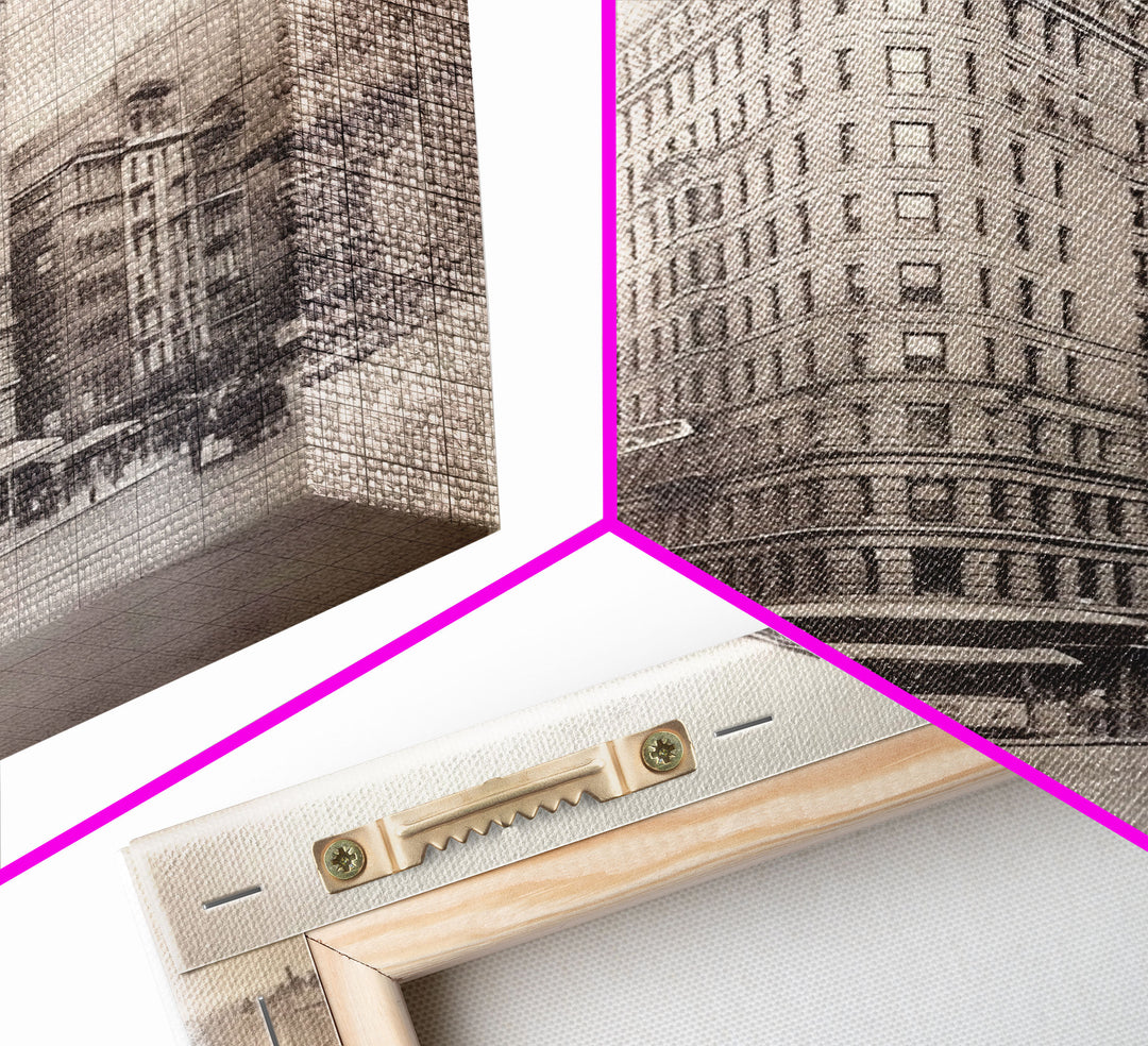 NYC Flat Iron, New York City Art, Framed Canvas Print, Charcoal Drawing, Original Art, Wall Decor, Black And White Art
