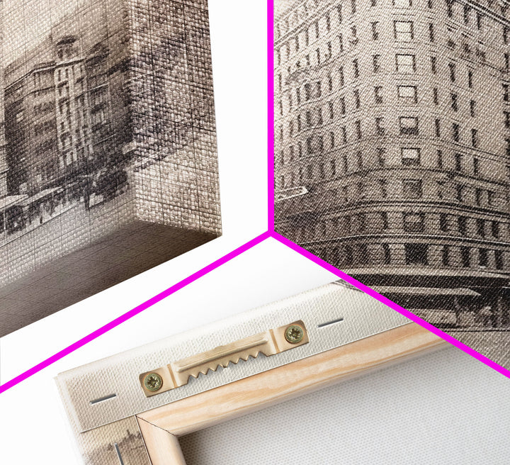 NYC Flat Iron, New York City Art, Framed Canvas Print, Charcoal Drawing, Original Art, Wall Decor, Black And White Art