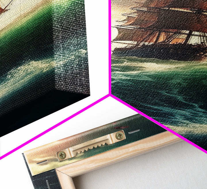Haunted Pirate Ghost Ship On Rough Seas, Framed Canvas Print, Fantasy Wall Art, Wall Decor, Pirate Wal Art, Gift For Him, Kid's Room