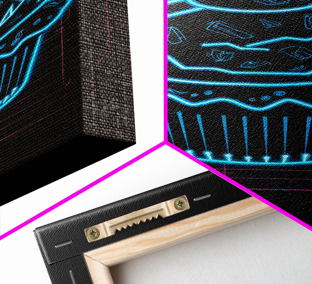 Teal Neon Lights Cupcake Wall Decor, Kitchen Wall Art, Glowing Art, Minimalist Print, Wall Decor, Canvas Print, Wall Art, Framed Canvas