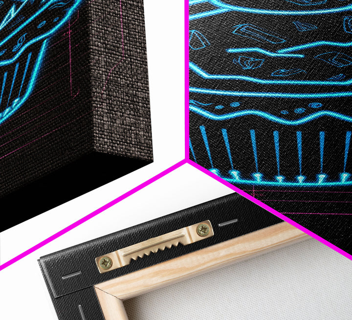 Teal Neon Lights Cupcake Wall Decor, Kitchen Wall Art, Glowing Art, Minimalist Print, Wall Decor, Canvas Print, Wall Art, Framed Canvas