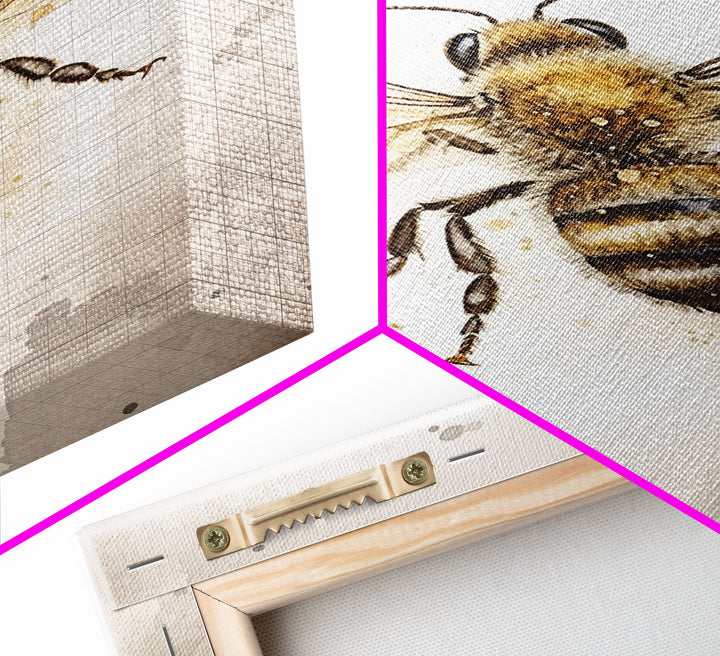 Honey Bee Wall Art, Insect Wall Decor, Nature Art, Bee Painting, Minimalist Wall Art, Wall Decor, Canvas Print, Wall Art, Framed Canvas Art