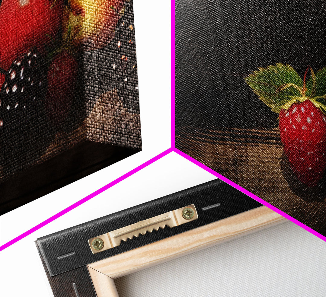 Fruits Wall Art, Food Art, Strawberries, Peach, Kitchen Wall Decor, Panoramic Wall Decor, Canvas Print, Wall Art, Framed Canvas Art