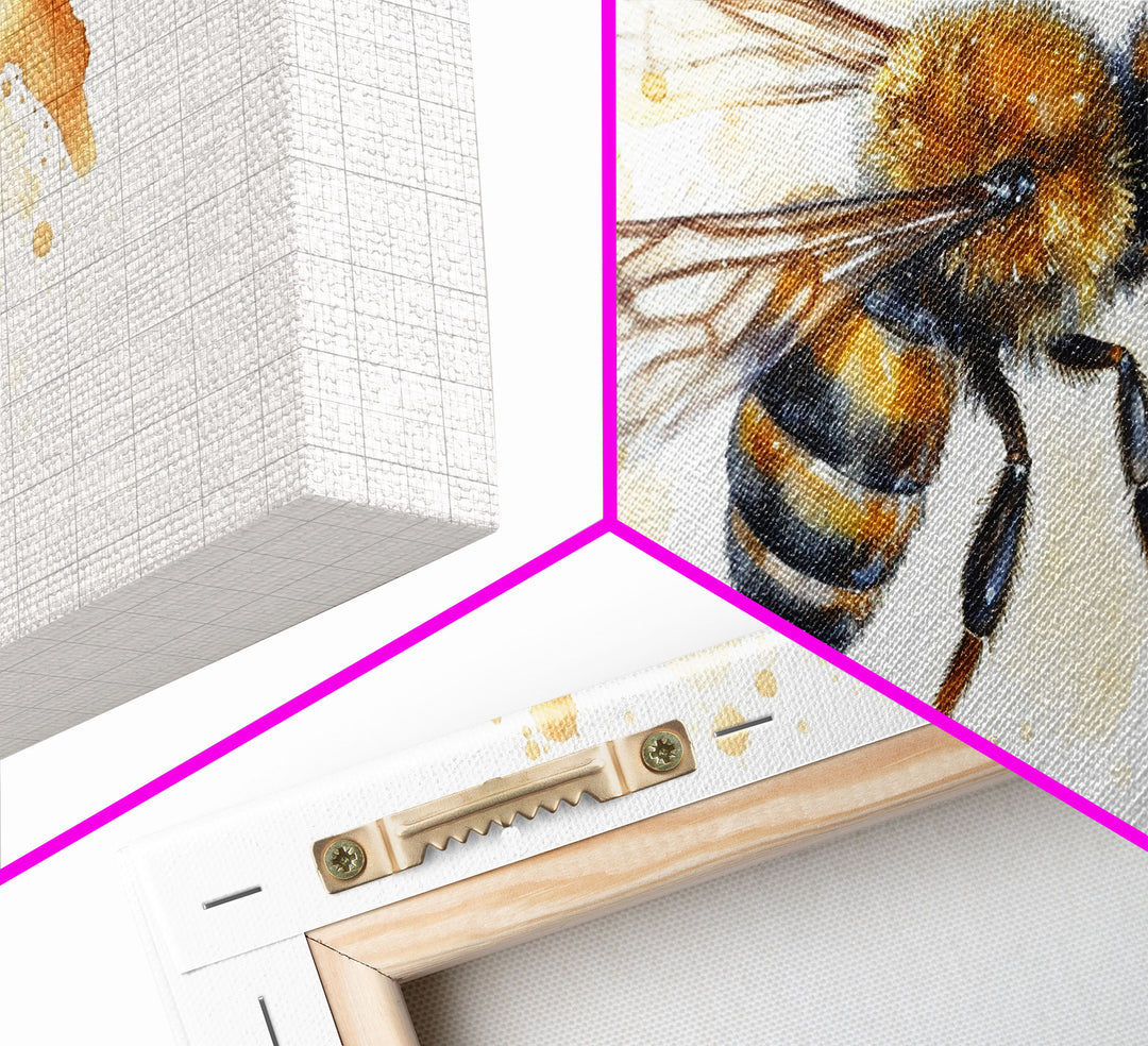 Honey Bee Wall Art, Insect Art, Nature Wall Art, Minimalist Art, Panoramic Wall Decor, Canvas Print, Wall Art, Framed Canvas Art