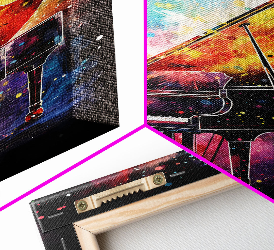 Galaxy Themed Grand Piano Wall Art, Musical Instrument Print, Studio Art, Framed Canvas Print, Piano Art, Baby Grand Piano