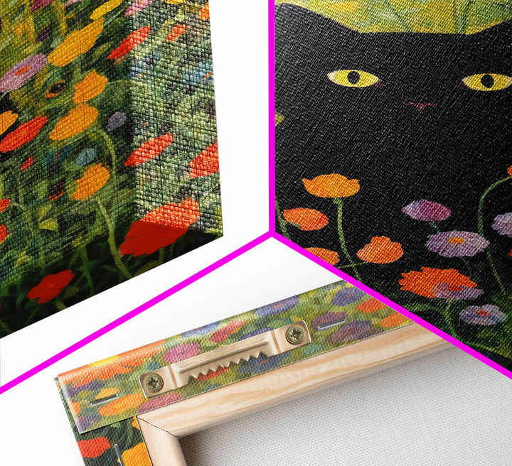 Gustav Klimt Inspired Garden Cat, Funny Black Cat Art, Framed Canvas Print, Fine Art Poster, Cute Cat Art, Funny Gift, Funny Cat Prints