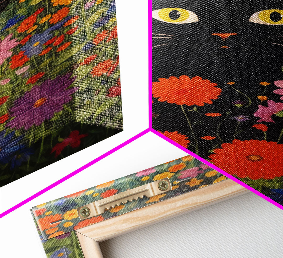 Gustav Klimt Inspired Garden Cat, Funny Black Cat Art, Framed Canvas Print, Fine Art Poster, Cute Cat Art, Funny Gift, Funny Cat Prints