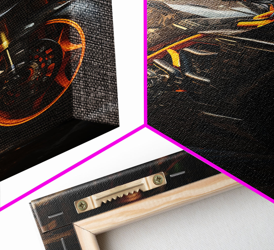 Sport Bike Wall Art, Framed Canvas Print, Futuristic Cyberpunk Motorcycle Wall Art