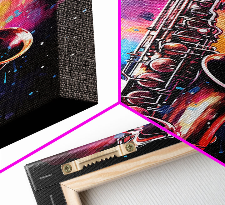 Unique Music Studio Gift, Saxophone Graffiti Art, Splatter Paint Art, Musician Gift, Marching Band Gift, Jazz Themed Art