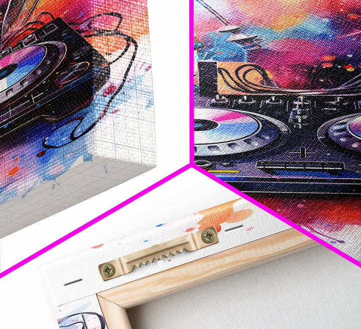 Two Turn Tables, DJ Art, Disc Jockey Decor, Music Studio Decor, Framed Canvas Print