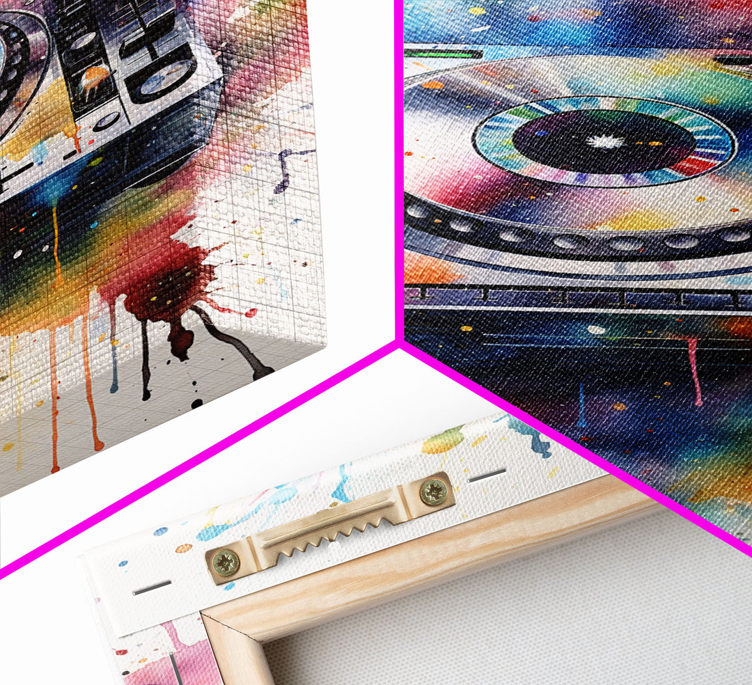 Turn Table Wall Art, DJ Art, Disc Jockey Decor, Music Studio Decor, Framed Canvas Print