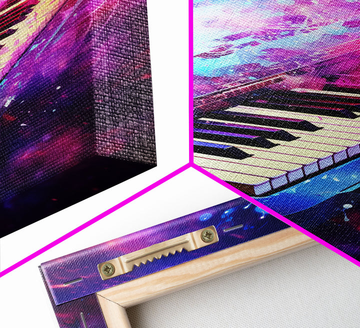 Cosmic Keyboard, Galaxy Music Art Framed Canvas Print, Electric Keyboard, Instrument Art, Studio Wall Decor