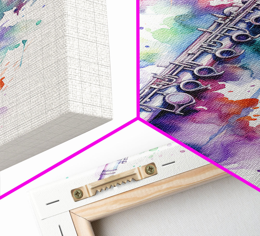 Flute Wall Art, Instrument Print, Graffiti Art, Framed Canvas Print, Cool Studio Wall Decor, Music Gift