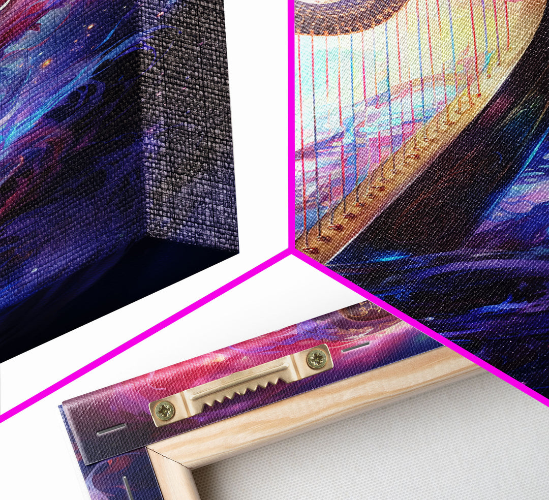 Heavenly Harp Among The Stars, Harp Art, Harp Print, Framed Canvas Art, Harp Wall Decor, Music Gift