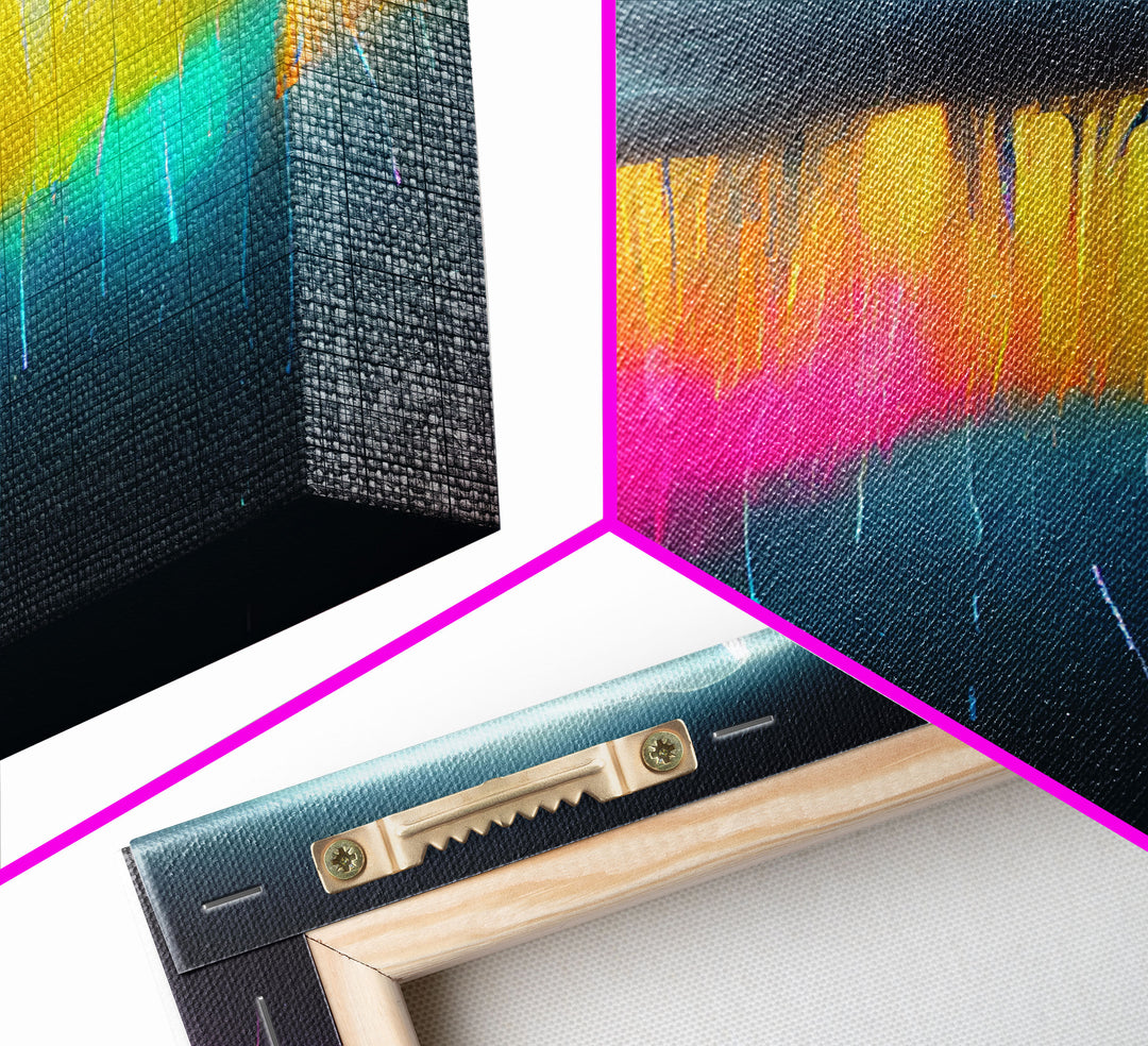 Rainbow In A Rain Cloud, Abstract Art Canvas Print, Lightning, Rain, Stormy Rainbow, Cool Wall Art, Colorful Wall Decor, Neon Rain Cloud