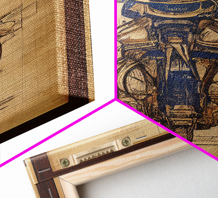 Da Vinci style steampunk motorcycle diagram, canvas print, man cave wall art, motorcycle art