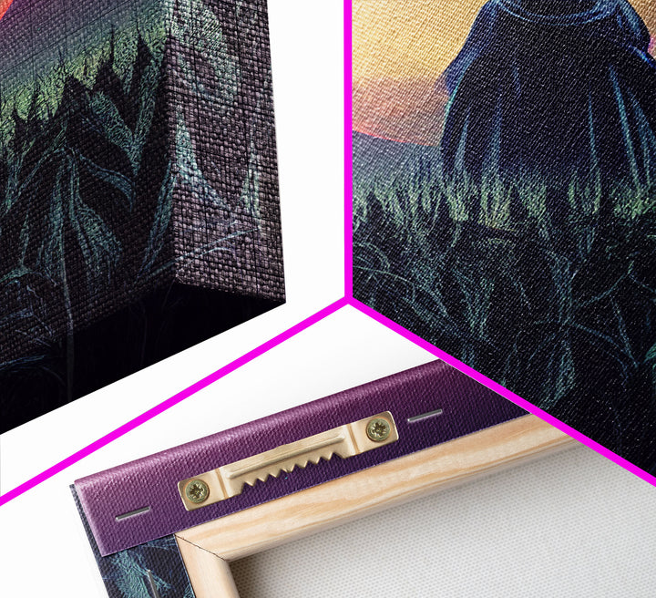 Spooky scarecrow in a corn field canvas print, full moon, Halloween art, scary art