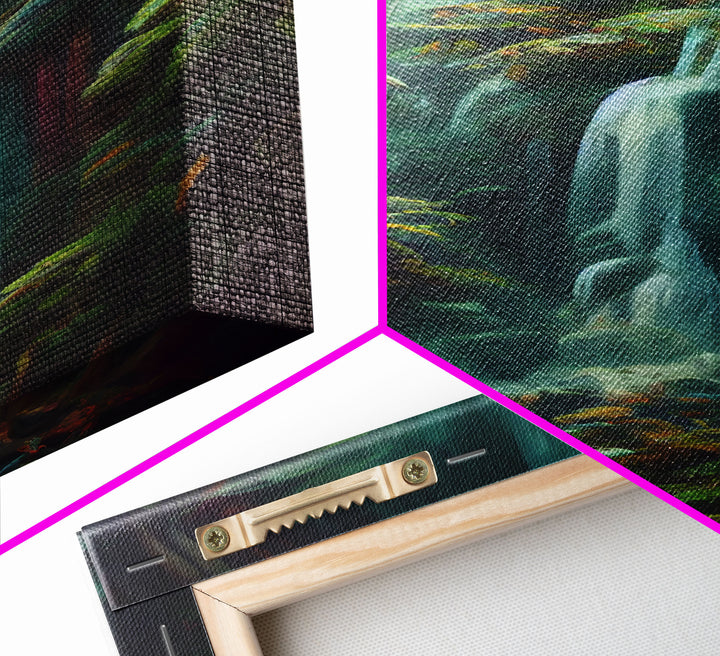 Waterfall in the forest canvas print, fantasy wall art, watercolor print, high fantasy, nature landscape living room wall art
