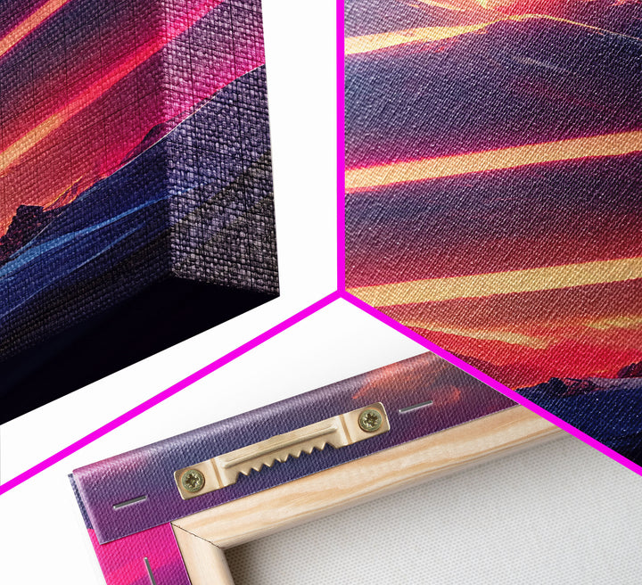 Vaporwave Mountain Landscape Canvas Print, Synthwave Landscape Art, Beautiful sunset in the mountains wall art, cool wall art