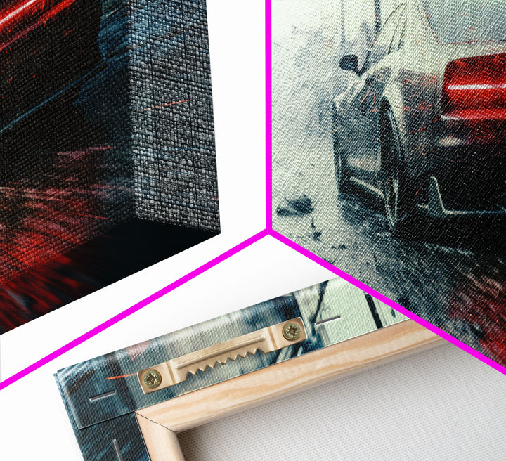 Cool Supercar Art, Framed Canvas Print, Cyberpunk Sportscar Painting, Futuristic Supercar Painting, Man Cave Decor, Gift For Him, Car Guy