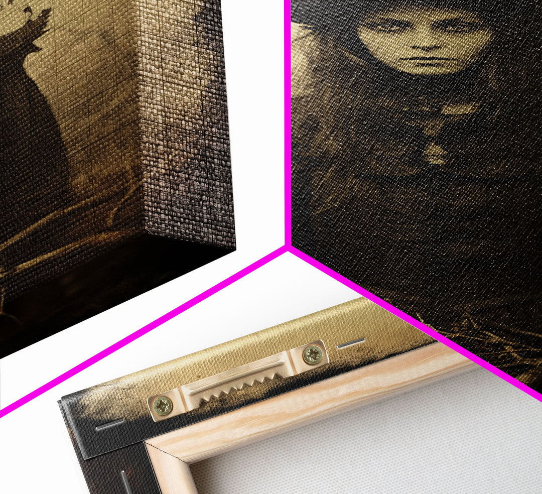 Witchy Art, Portrait of a Victorian Witch, Daguerreotype, Framed Canvas Print, Halloween Wall Art, Halloween Canvas, Fall Decor