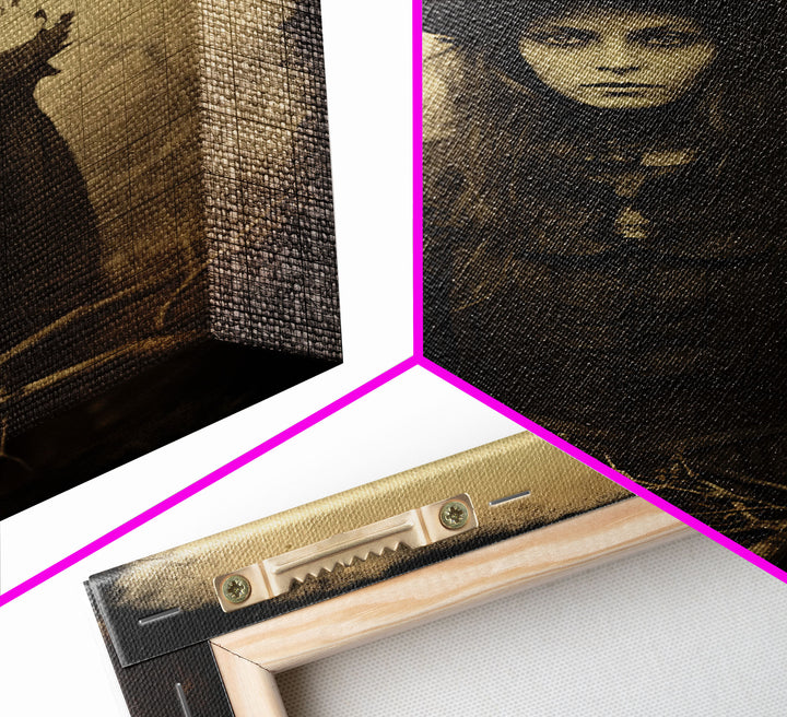 Witchy Art, Portrait of a Victorian Witch, Daguerreotype, Framed Canvas Print, Halloween Wall Art, Halloween Canvas, Fall Decor