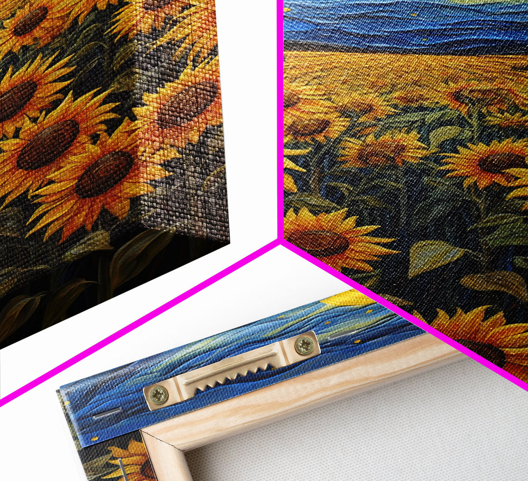 Sunflowers Wall Art, Wildflower Meadow, Starry Night, Canvas Print, Wall Art, Vertical Art, Above Couch Wall Art, Retirement Gifts, RV Decor