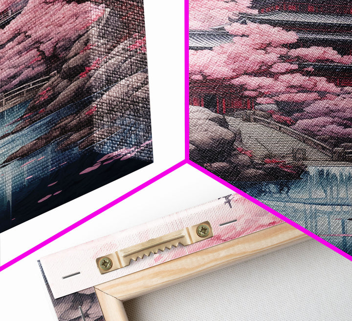 Pagoda Wall Art, Japanese Wall Art, Asian Art, Cherry Blossom Tree, Canvas Print, Wall Art, Vertical Art, Engagement Gift, Prints Wall Art