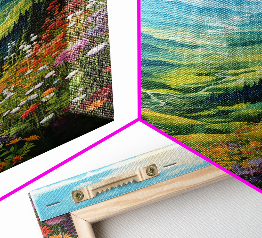 Wildflower Meadow, Mountains Wall Art, Landscape Art, Spring Decor, Canvas Print, Wall Art, Vertical Art, Living Room Wall Art, Hostess Gift