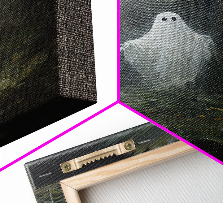 The Ghost In The Garden, Halloween Canvas Print, Framed Canvas Art, Halloween Decor, Dark Academia, Horror Prints, Oil Painting