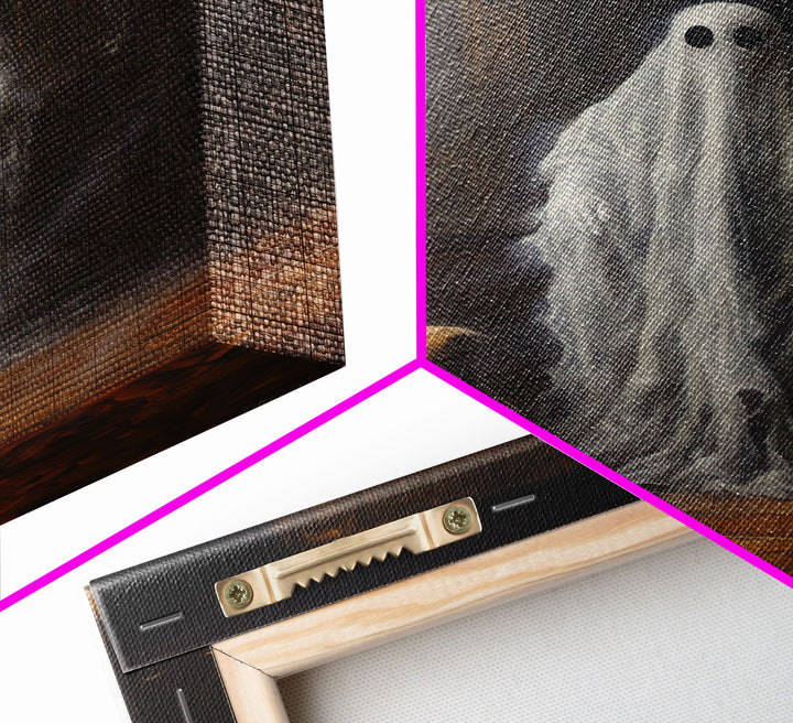 The Ghost In The Mirror, Ghost Print, Framed Canvas, Halloween Canvas Print, Horror Print, Macabre Dark Academia Wall Art